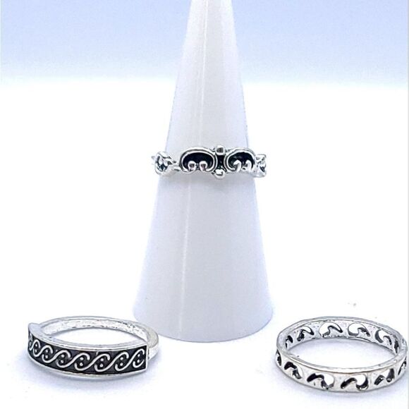 3 pc Set Stackable Gypsy Boho Knuckle Rings Wave Filagree Silver Zinc Alloy - Picture 5 of 6